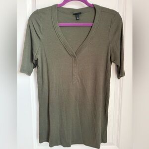 Torrid Olive Button-Front V-Neck Tee